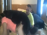 Lovely babe got assist from boyfriend while having dog sex